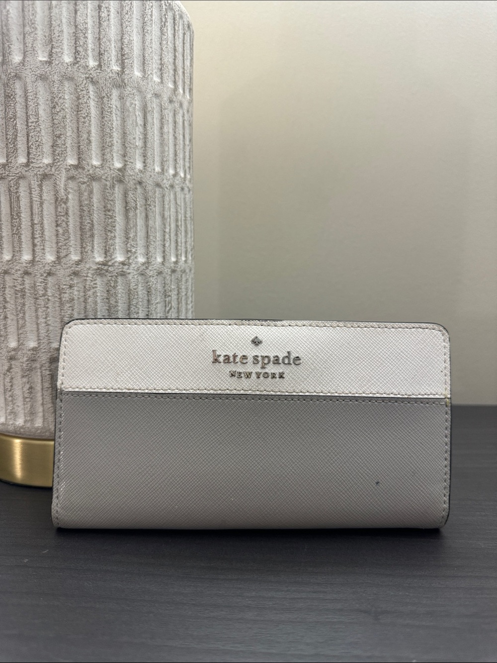 kate spade Two-Tone Saffiano Leather Continental Wallet in White & Light Gray